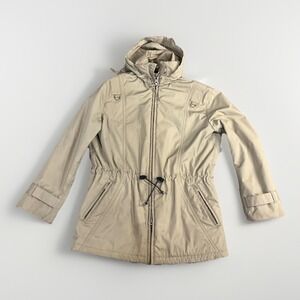 VINTAGE Might Mac Jacket Mens 44 Beige Full Zip Hooded Parka Gorpcore Outdoors